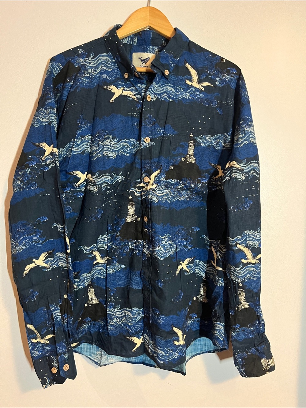 Men's XXL Yiume linen Nautical long sleeve Button-Up shirt